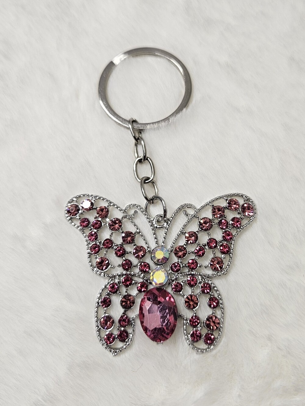 NWT Pink Rhinestone Butterfly Purse Charm Keychain